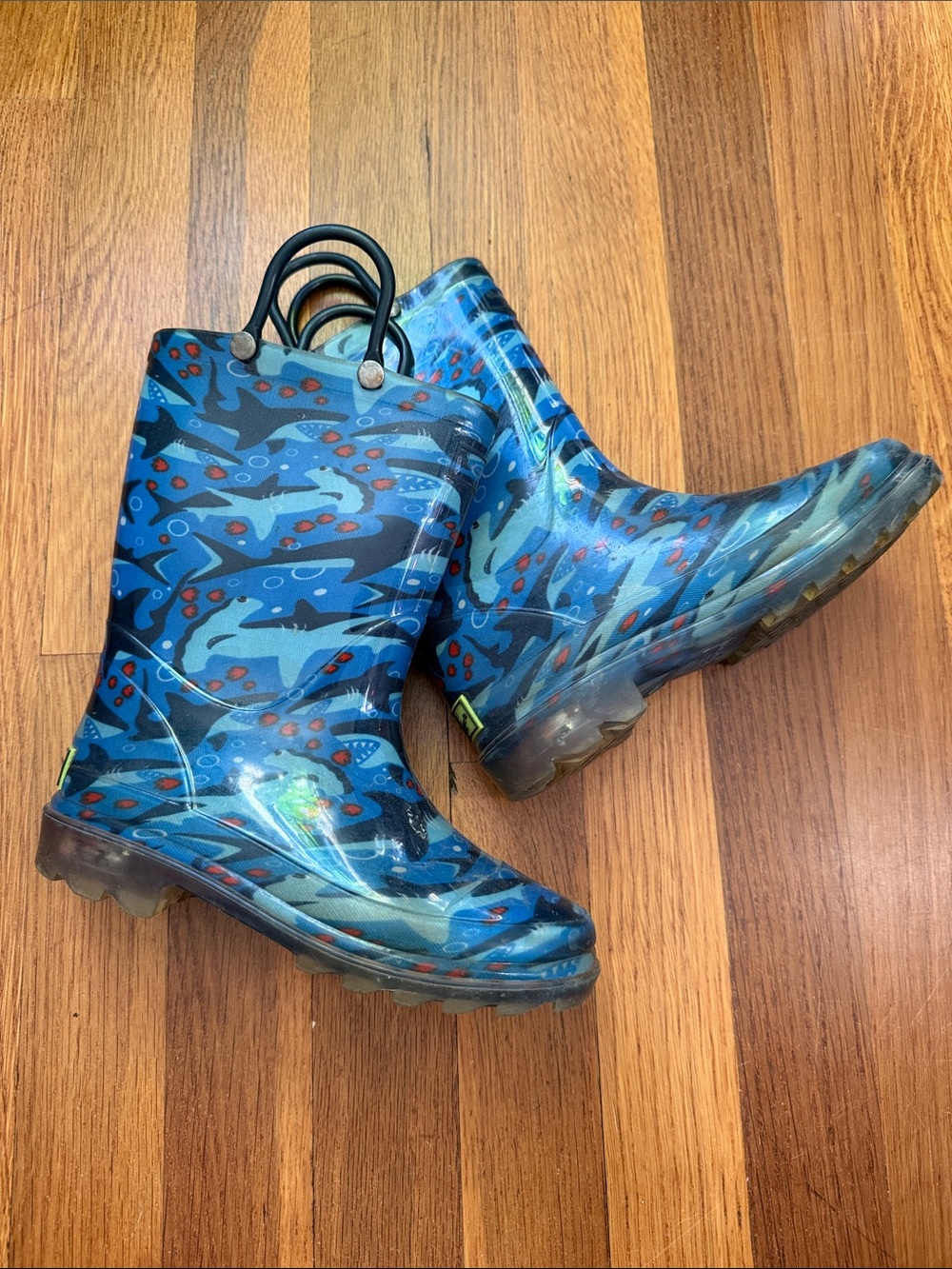 Western Chief Blue Shark Print Kids Rain Boots with Pull Loops